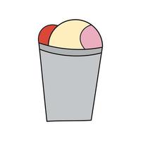 Bucket of ice cream scoops with wafer vector