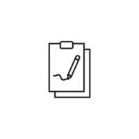 Document, office, contract and agreement concept. Monochrome vector sign drawn in flat style. Vector line icon of writing pencil on clipboard