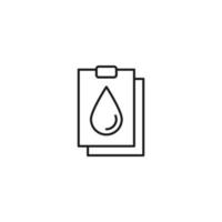 Document, office, contract and agreement concept. Monochrome vector sign drawn in flat style. Vector line icon of water and blood drop on clipboard