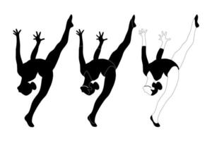 gimnasta de diseño plano, ilustración de silueta de chica de gimnasio. gimnasia. vector aislado