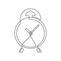 Clock alarm outline, time on watch, one continuous art line drawing. Timer, countdown or business deadline. Vector outline illustration