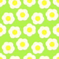 Seamless vector large white flowers on green background in y2k style.