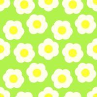 Seamless vector large white flowers on green background in y2k style.