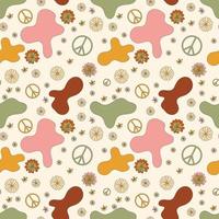 Seamless groovy 70s style pattern. Seamless vector with flowers and peace signs for tkami print or wrap.