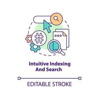 Intuitive indexing and search concept icon. Content management system feature abstract idea thin line illustration. Isolated outline drawing. Editable stroke. vector