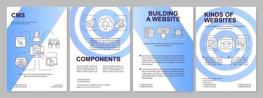 plantilla de folleto degradado azul plataforma cms. sitio web de construcción. diseño de folletos con iconos lineales. 4 diseños vectoriales para presentación, informes anuales. vector