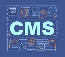 Content management system word concepts dark blue banner. Database. Infographics with editable icons on color background. Isolated typography. Vector illustration with text.