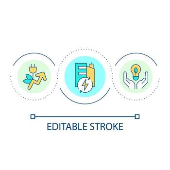 Energy efficiency at workplace loop concept icon. Sustainable electricity consumption in office abstract idea thin line illustration. Isolated outline drawing. Editable stroke. vector