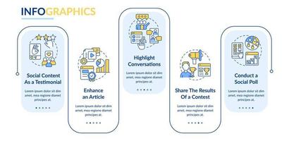 Embeddedness in social networks rectangle infographic template. Polls. Data visualization with 5 steps. Editable timeline info chart. Workflow layout with line icons. vector