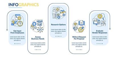 elegir una buena plantilla infográfica de rectángulo de cms. opciones de investigacion visualización de datos con 5 pasos. gráfico de información de línea de tiempo editable. diseño de flujo de trabajo con iconos de línea. vector