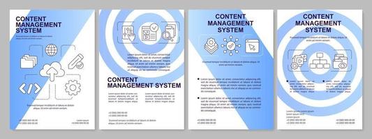 Content management platform blue gradient brochure template. Digital info. Leaflet design with linear icons. 4 vector layouts for presentation, annual reports.