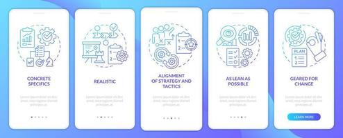 Key elements of business plan blue gradient onboarding mobile app screen. Walkthrough 5 steps graphic instructions with linear concepts. UI, UX, GUI template. vector