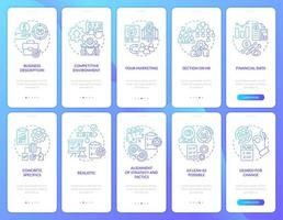 Business planning success blue gradient onboarding mobile app screen set. Walkthrough 5 steps graphic instructions with linear concepts. UI, UX, GUI template. vector