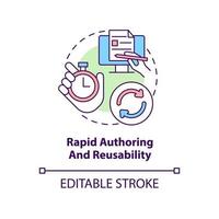 Rapid authoring and reusability concept icon. Learning content management system abstract idea thin line illustration. Isolated outline drawing. Editable stroke. vector