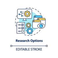 icono de concepto de opciones de investigación. recogiendo buena ilustración de línea delgada de idea abstracta de cms. sitio web de negocios gestión de proceso. dibujo de contorno aislado. trazo editable. vector