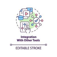 integración con otro icono de concepto de herramientas. lcms presenta una ilustración de línea delgada de idea abstracta. contenido multimedios dibujo de contorno aislado. trazo editable. vector