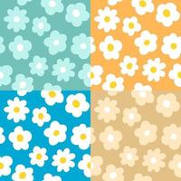 conjunto de fondos de flores azules y amarillas, patrones vectoriales editables sin costuras. colección de estampados florales simples, diseños multicolores. vector