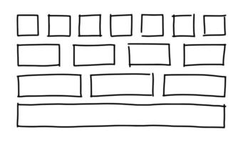 Free hand drawn rectangles and squares in different sizes. Scribble rectangular frames set. Freehand doodle square borders. Text highlight underline. Vector illustration isolated on white background