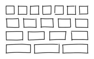 Free hand drawn rectangles and squares in different sizes. Scribble rectangular frames set. Freehand doodle square borders. Text highlight underline. Vector illustration isolated on white background