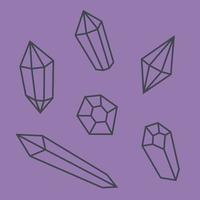 Set of crystals in outline style. Beautiful design elements. vector