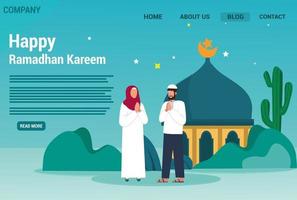 Family Greeting Celebrating Eid Mubarak Ramadan Kareem. Vector Illustration