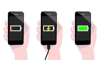 Charging phone in hand vector illustration