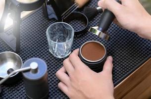 Barista making slow bar coffee. photo