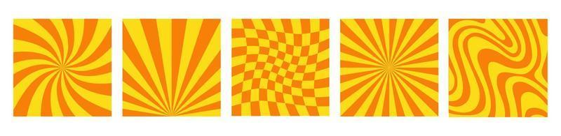 Set of monochrome square backgrounds in style retro 70s, 80s. Groovy hippie abstract psychedelic design. Vector illustration