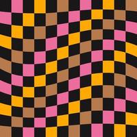 Twisted checkered colorful background. Abstract vector seamless pattern. Retro wavy psychedelic checkerboard