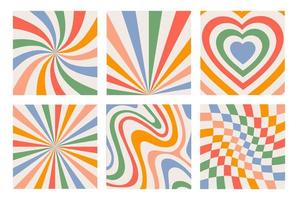 Set of square backgrounds in style retro 70s, 80s. Groovy hippie abstract psychedelic design. Vector illustration