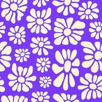 Floral abstract seamless pattern with cute hand drawn flowers on a blue background. Naive minimal art print. Trendy vector illustration