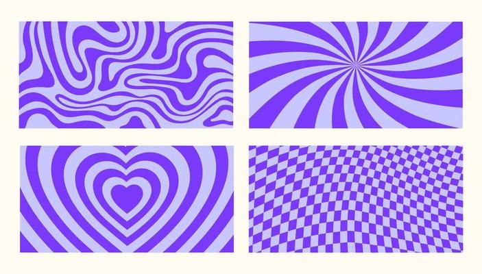 Set of monochrome horizontal backgrounds in blue colors. Vector groovy colorful illustration