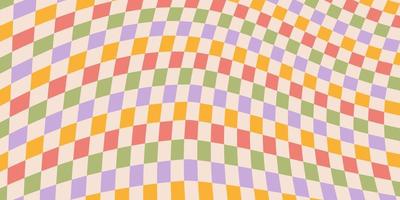 Wavy checkered horizontal background. Abstract vector pattern in style 60s, 70s. Retro wavy psychedelic checkerboard. Pastel colors
