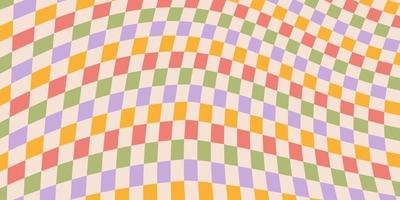 Wavy checkered horizontal background. Abstract vector pattern in style 60s, 70s. Retro wavy psychedelic checkerboard. Pastel colors