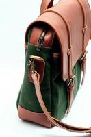 Detailed leather bag with canvas combination photo