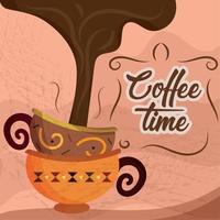 Stacked pair of coffee cups Coffee quality time poster Vector illustration