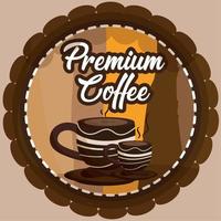Colored premium coffee label with cup of coffees Vector illustration