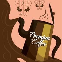 Colored mocca spilling coffee Premium coffee shop poster Vector