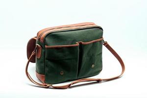 Detailed leather bag with canvas combination photo