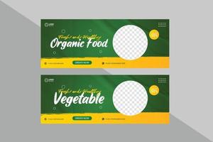 Organic food social media cover banner template  green background vector