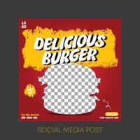 deliciosa hamburguesa diseño de plantilla de publicación en redes sociales vector