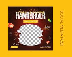 deliciosa hamburguesa diseño de plantilla de publicación en redes sociales vector