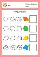 draw the line follow example fruit and coloring in art subject exercises sheet kawaii doodle vector cartoon