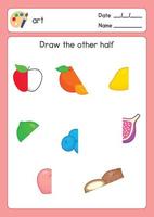 Draw half of the remaining fruit in art subject exercises sheet kawaii doodle vector cartoon