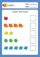 count the fruit and write it on the square blank in maths subject exercises sheet kawaii doodle vector cartoon