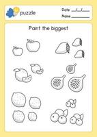 black and white coloring fruits outline about largest size in maths subject exercises sheet kawaii doodle vector cartoo