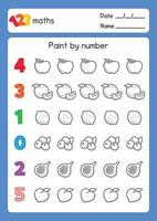 black and white coloring fruits outline about count numbers in maths subject exercises sheet kawaii doodle vector cartoon