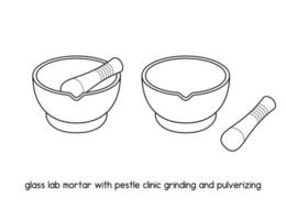 glass lab mortar with pestle Clinic grinding and pulverizing diagram for experiment setup lab outline vector illustration