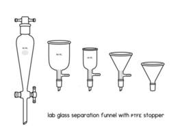 lab glass Separation funnel with PTFE Stopper diagram for experiment setup lab outline vector illustration