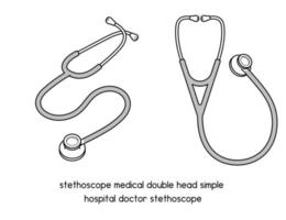 Stethoscope medical double head Simple hospital doctor diagram for experiment setup lab outline vector illustration